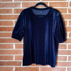 Ann Taylor Black Velour Slight Puff Sleeve Top